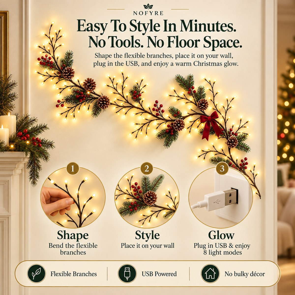 NoFyre LumaBranch™ — Flexible Warm White Wall Lights