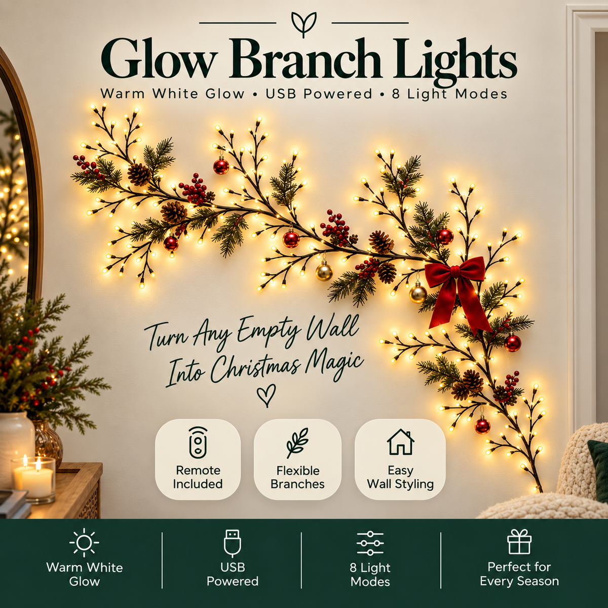 NoFyre LumaBranch™ — Flexible Warm White Wall Lights
